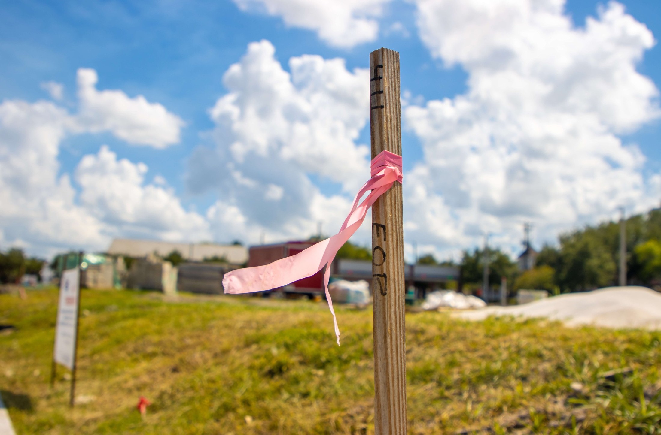 A boundary peg marked in the field